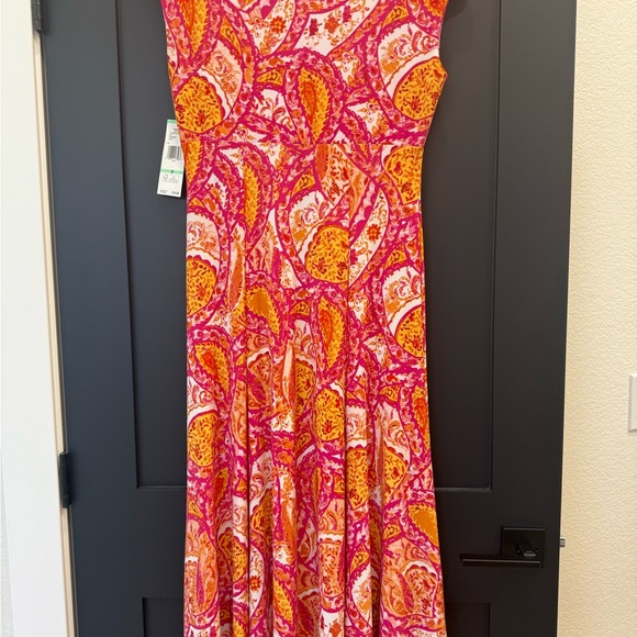 NWT Jones New York Fuchsia Pink and Orange Paisley Midi Dress Size 8 - Picture 8 of 13